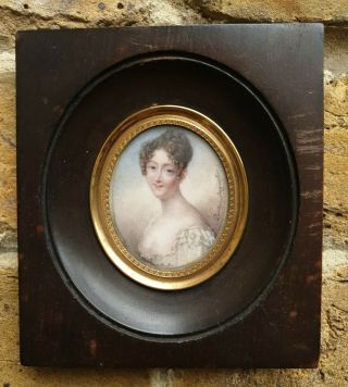 Early 19th.  Century French Empire Portrait Miniature Signed Augustin 1800s Lady