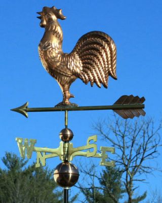Quality Copper " Rooster " Weathervane W/ Solid Brass Directionals 2015