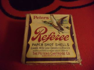 Antique Peters Referee Paper Shot 12 Ga Shells 2 Two Piece Empty Box Good Shape