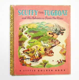 Scuffy The Tugboat,  Vintage Little Golden Book,  Gold Back