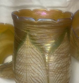 Antique Art Nouveau Threaded Pulled Feather Lamp Shades Quezal Lustre Set Of 3 3