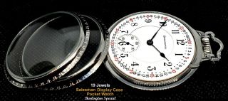 Antique 19 Jewels Display Case Bar Over Crown Pocket Watch Burlington Special