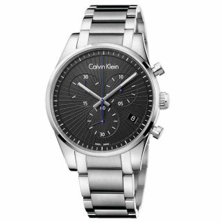 Calvin Klein Steadfast Mens 42mm Swiss Made Black Dial Chronograph Watch K8s2714