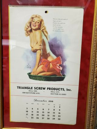 Marilyn Monroe Full Calendar 1950 Earl Moran Pinup Litho Christmas December