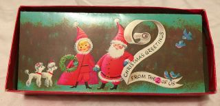 15 Vintage Mid Century Christmas Cards W Envelopes Santa Poodle Dog Embossed