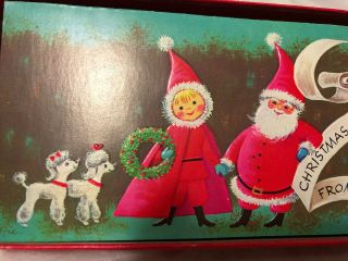 15 Vintage Mid Century Christmas Cards w Envelopes Santa Poodle Dog Embossed 2
