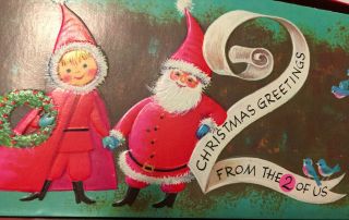 15 Vintage Mid Century Christmas Cards w Envelopes Santa Poodle Dog Embossed 3