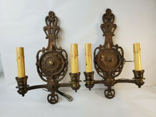 Antique Solid Brass Wall Sconces.  13 1/2 "