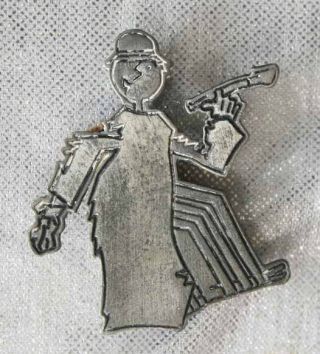 Unusual Vintage Capri Art Deco Style Cartoon Man With A Pipe Silver - Tone Brooch