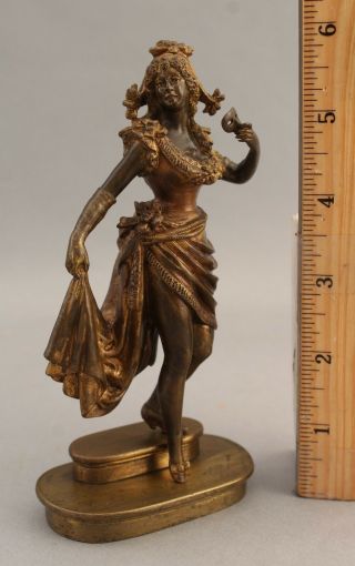 19thc Miniature Antique Gilt Bronze Sculpture,  Mardigras Woman & Mask,  Nr