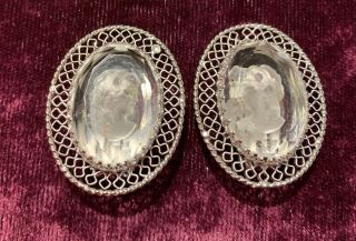 Vintage Whiting And Davis Clear Reversed Carved Cameo Clip Earrings