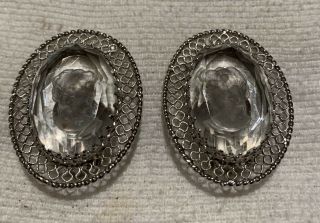 Vintage Whiting And Davis Clear Reversed Carved Cameo Clip Earrings 2
