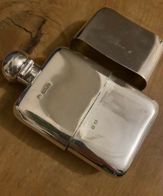 Antique Solid Silver Hip Flask With Cup Made In England London Hallmarks,  Heavy 2