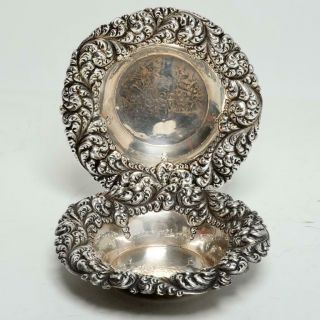 Pair (2) Antique Gorham Sterling Silver Repousse,  Candy Dishes,  276m