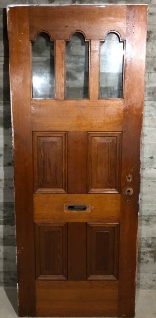 Antique Victorian Exterior Stained Wood French Entry Door /w Curved Glass 32x80