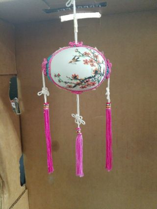 Vintage Hand Painted Chinese Egg With Birds & Flowers Hanging Crouquet
