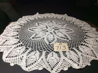 28” Crocheted Doily Antique White Vintage Pineapple Pattern