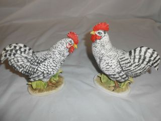 Vintage Pair " Lefton China " Rooster & Hen Chicken " Plymouth Rock Kw1051a & B "