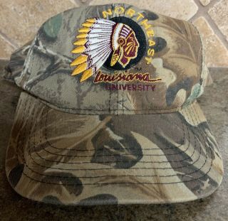 Nlu Indians Northeast Louisiana Camo Hunting Cap Hat Vintage Monroe Ulm Warhawks