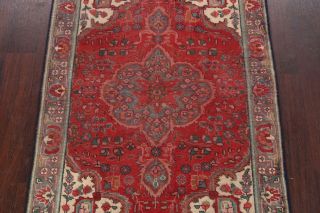 Vintage RED Traditional Floral Tebriz Area Rug Handmade Wool Oriental Carpet 3x5 3