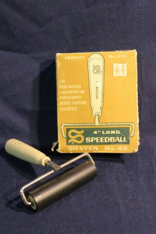Vintage Brayer Speedball No 49 Hard Rubber Roller 4 “ Long 4121 -