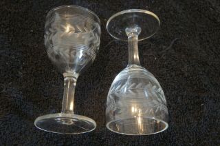 Vintage 2 Etched Clear Sherry Glasses - 1930 