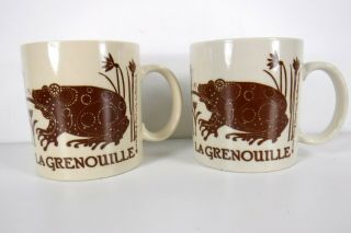 2 Vintage 1978 Taylor Ng La Grenouille Brown Frog Coffee Mug Ivory