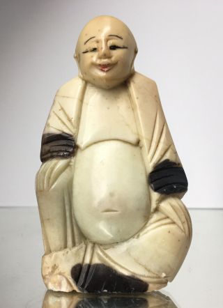 Antique 19th C.  Chinese Polychrome Soapstone Buddha 