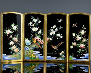 Fine Quality Japanese Inaba Cloisonne Enamel Gilt Silver Bronze Table Screen
