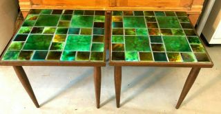 Georges Briard Mid Century Mosaic Tile Top End Tables