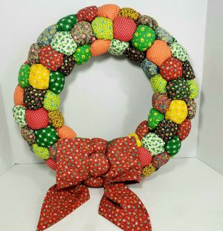 Vintage Patchwork Calico Fabric 17 " Wreath Stuffed Puffy Handmade Cottage Core