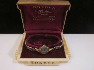 Antique Bulova 17J Ladies 10k GF Wristwatch.  Duchess GF Band/ Display Case NR 2