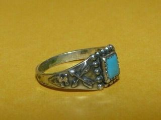 Vintage Native Navajo Fred Harvey Era Sterling Silver W/ Turquoise Ring Size 4