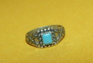 VINTAGE NATIVE NAVAJO FRED HARVEY ERA STERLING SILVER w/ TURQUOISE RING SIZE 4 2