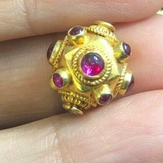 Victorian Antique Solid 22k Gold Bead Real Natural Ruby 13mm Cactus Bead