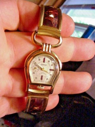 Rare Vintage 10k Gold P Swiss Clinton 17j Windup Watch Horseshoe Case Camy& Co