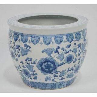 Large Vintage Hand Painted Chinese Blue White Porcelain Jardiniere Planter Bowl
