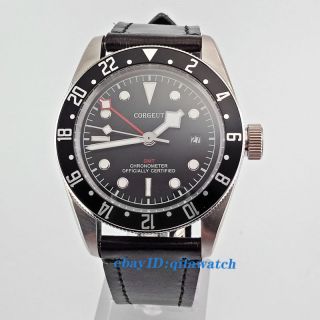 41mm Corgeut Gmt Black Bezel Ss.  Case Sapphire Glass Black Dial Automatic Watch