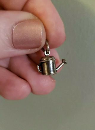 Vintage Silver PLANT WATERING CAN Charm Or Pendant,  Stainless Steel 2