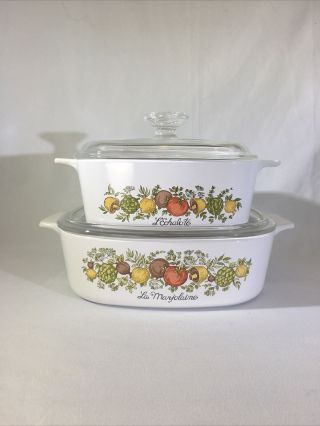 Vintage Corningware Spice Of Life Casserole Dish Set W/pyrex Lids