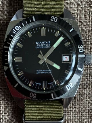 (fully Serviced) 1960’s Vintage Swiss Diantus Diving Watch 23 Jewels 35mm Watch