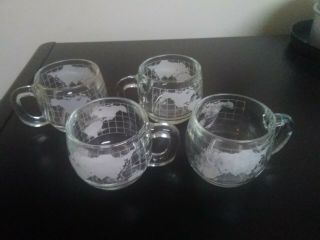 Set Of 4 Vintage Nestle Nescafe Glass World Globe Cup Mugs 8oz