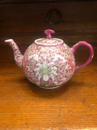 Fine Antique Chinese Republic Period Porcelain Teapot Rose Famille China Flowers