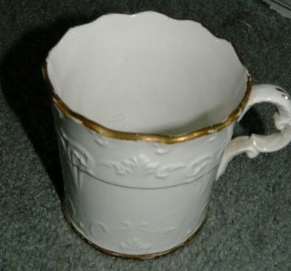 Vintage White Porcelain With Gold Trim Mustache Shaving Mug Or Cup
