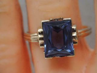 Antique Art Deco Solid 10k Gold 3ct.  Color Changing Sapphire Ring Sz 6 1/2