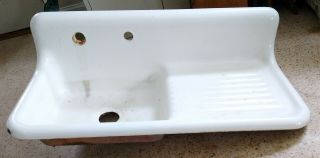 Vintage 1930s White Cast Iron Porcelain Standard Farmhouse Sink Drain Board