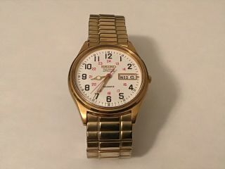 Vintage Seiko 7n43 - 8a39 " Railroad Approved " Gold Tone Quartz Wristwatch