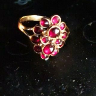 14k Yellow Gold Natural Garnet Band Ring Antique Victorian Ring Size 7