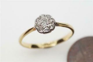 Pretty Antique English 18k Gold & Platinum Diamond Cluster Daisy Ring C1920
