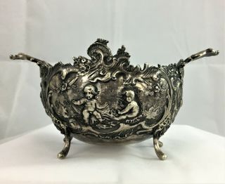 J.  D Schleissner & Sohne Hanau Germany Silver Repousse Figural Footed Bowl C1900